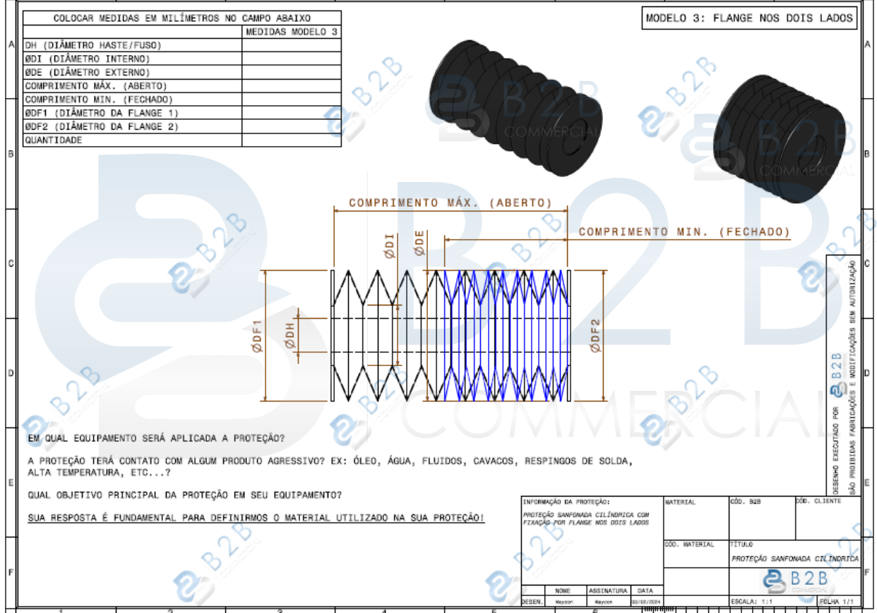 PROTEÇÃO SANFONADA CILINDRICA COM FIXAÇÕES FLANGE - B2B COMMERCIAL (41)3534-7513