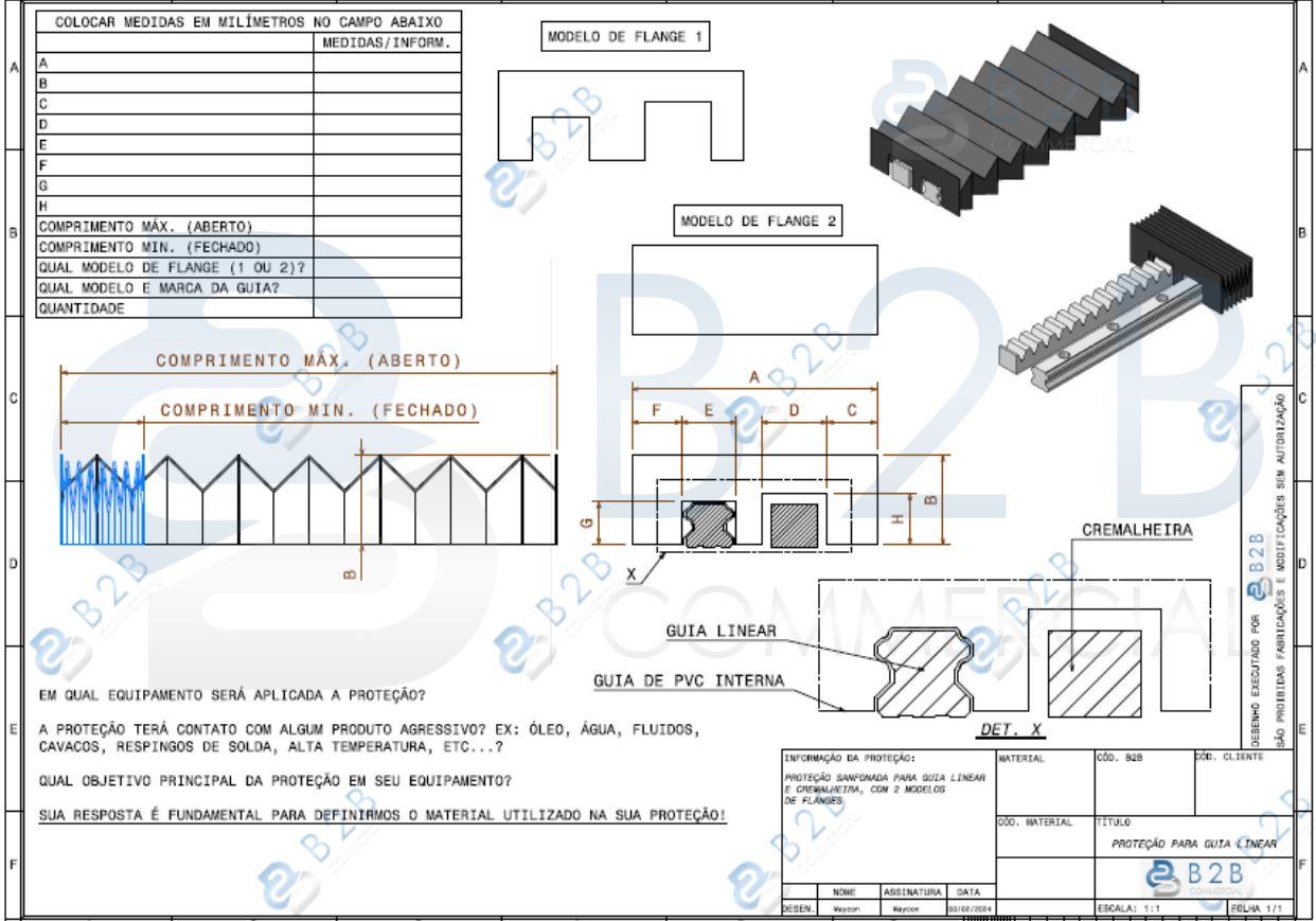 Proteção Sanfonada para Guia linear + Cremalheira - B2B COMMERCIAL (41) 3534-7513